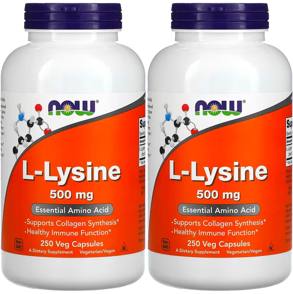 NOW Foods L-lysine 500 mg, 250 capsule (pacchetto di 2)