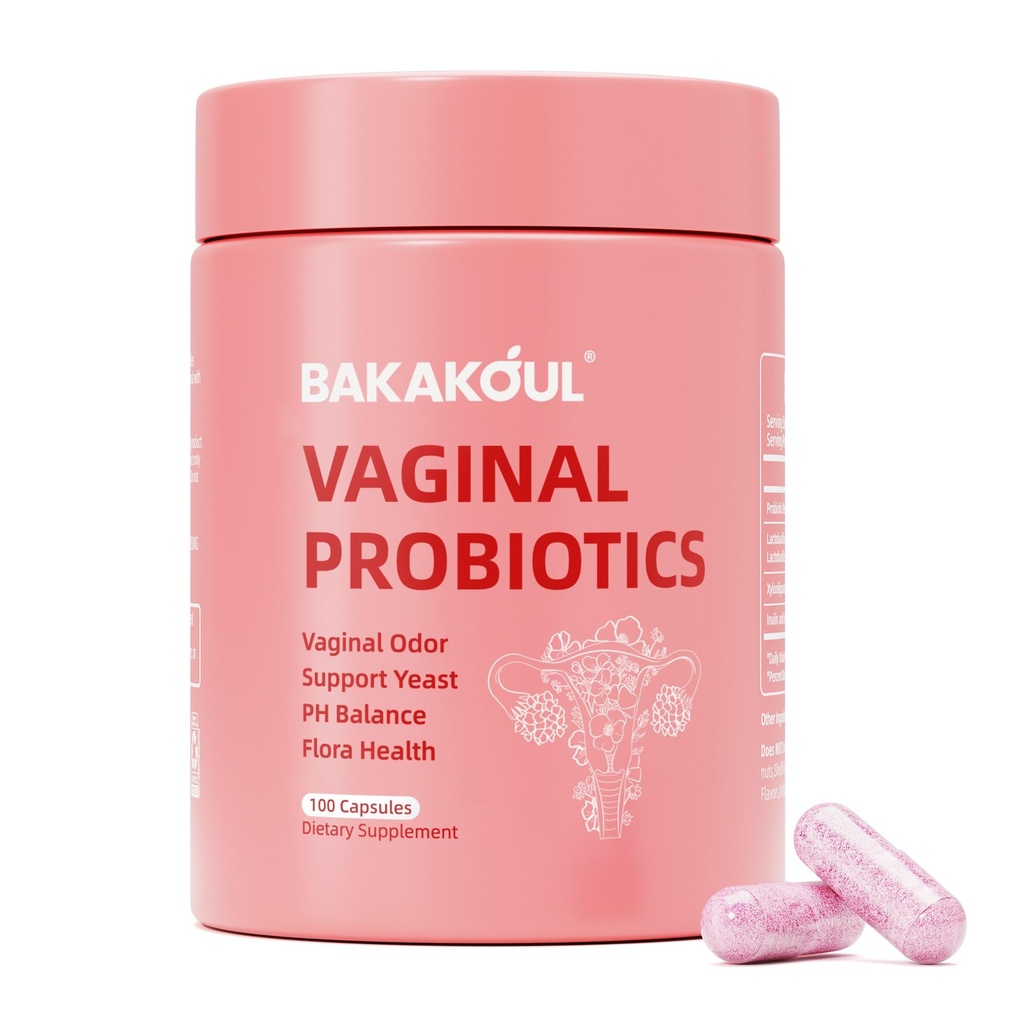 Probiotico vaginale BAKAKOUL con Prebiotici & Lactobacillus Probiotic Blend pH Balance per le donne, Integratore di salute vaginale,Ridurre l'odore vaginale & Flora vaginale,100 conteggio (Pack of 1)
