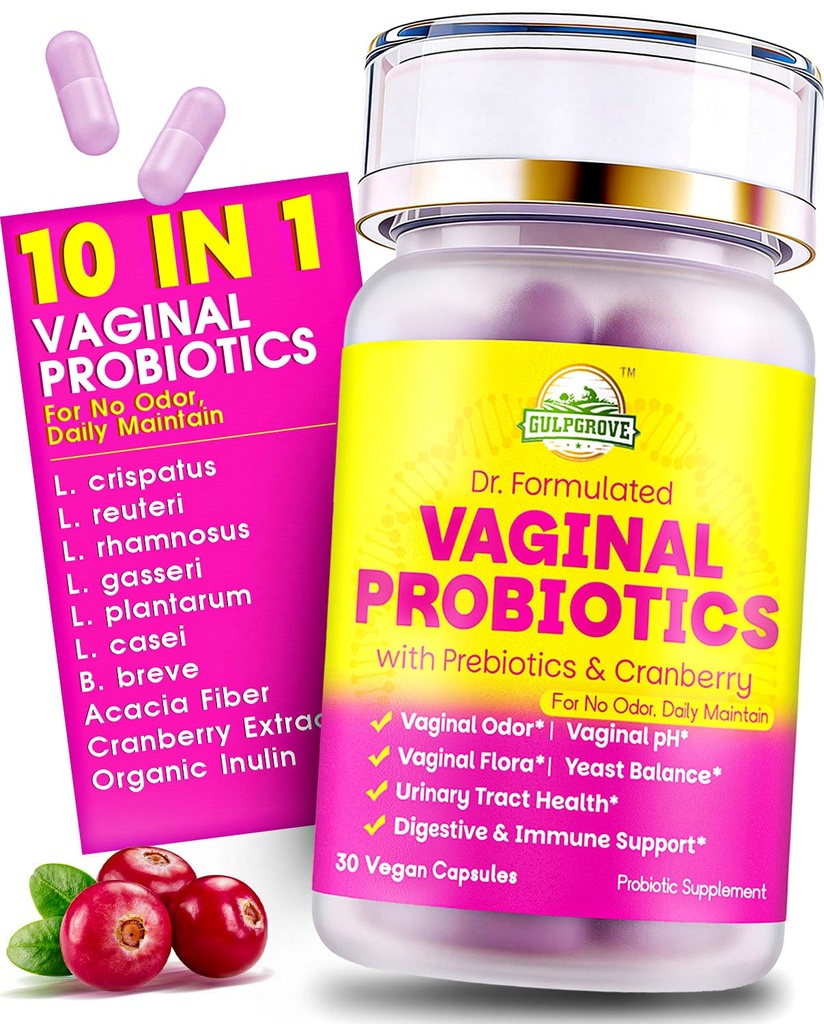 Probiotici vaginali per le donne con prebiotici e mirtillo - Dr. Formulated pH Balance Daily Supplement, Supporta Vaginal Odor Control & Urinary Tract Health, 30 Serve