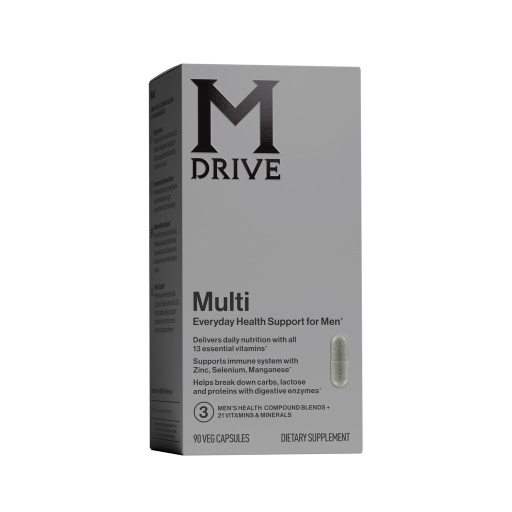 Mdrive Multivitamin per gli uomini, Multivitaminico giornaliero - Supporto per la salute immunitaria da zinco, selenio, manganese e vitamina D, enzimi per il supporto digestivo, CoQ10 per l'energia e la vitamina K2, 90 capsule
