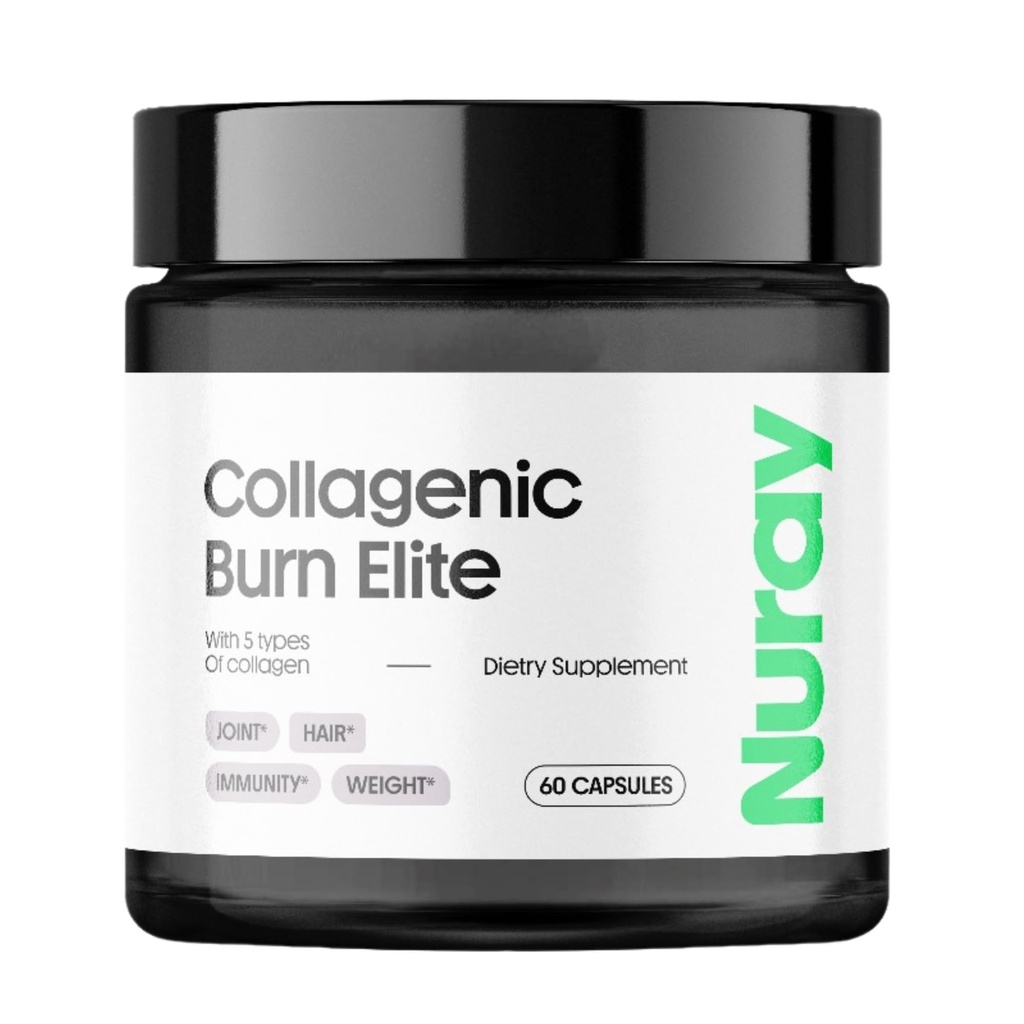 Nuray Collagenic Burn Elite con tè verde - Peptidi di collagene- 60 capsule | Collagen Burn con 5 tipi di collagene per capelli sani, pelle, unghie, articolazioni, Metabolismo Boost & Energy