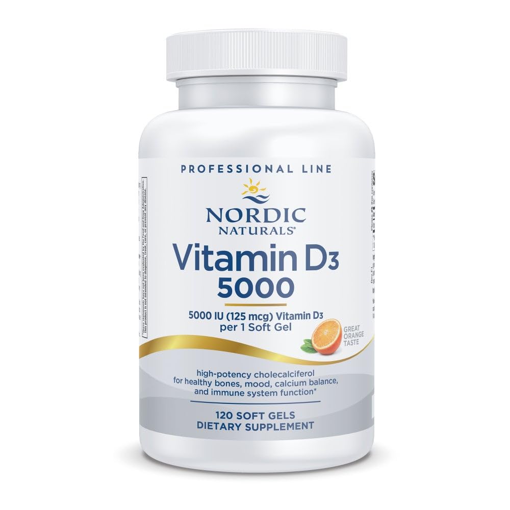 Nordic Naturals Pro Vitamin D3 5000, Arancione - 120 Mini Gel Morbidi - 5000 IU Vitamin D3 - Supporta le ossa sane, Mood & Immune System Function - Non-OGM - 120 Serve