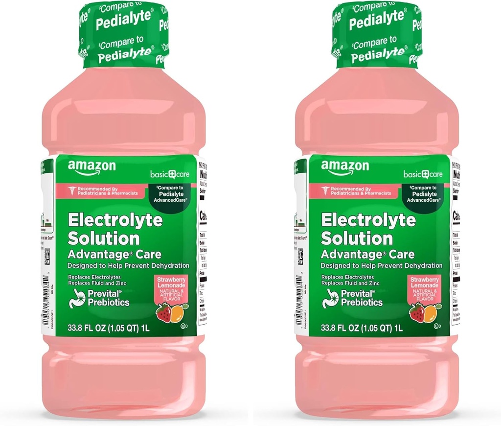 Soluzione elettrolitica di cura di base con Prevital Prebiotics, Limonata di fragole, Bevanda di idratazione, Elettroliti repleni, Fluid & Zinc, 33.8 Fl Oz (Pack of 2)