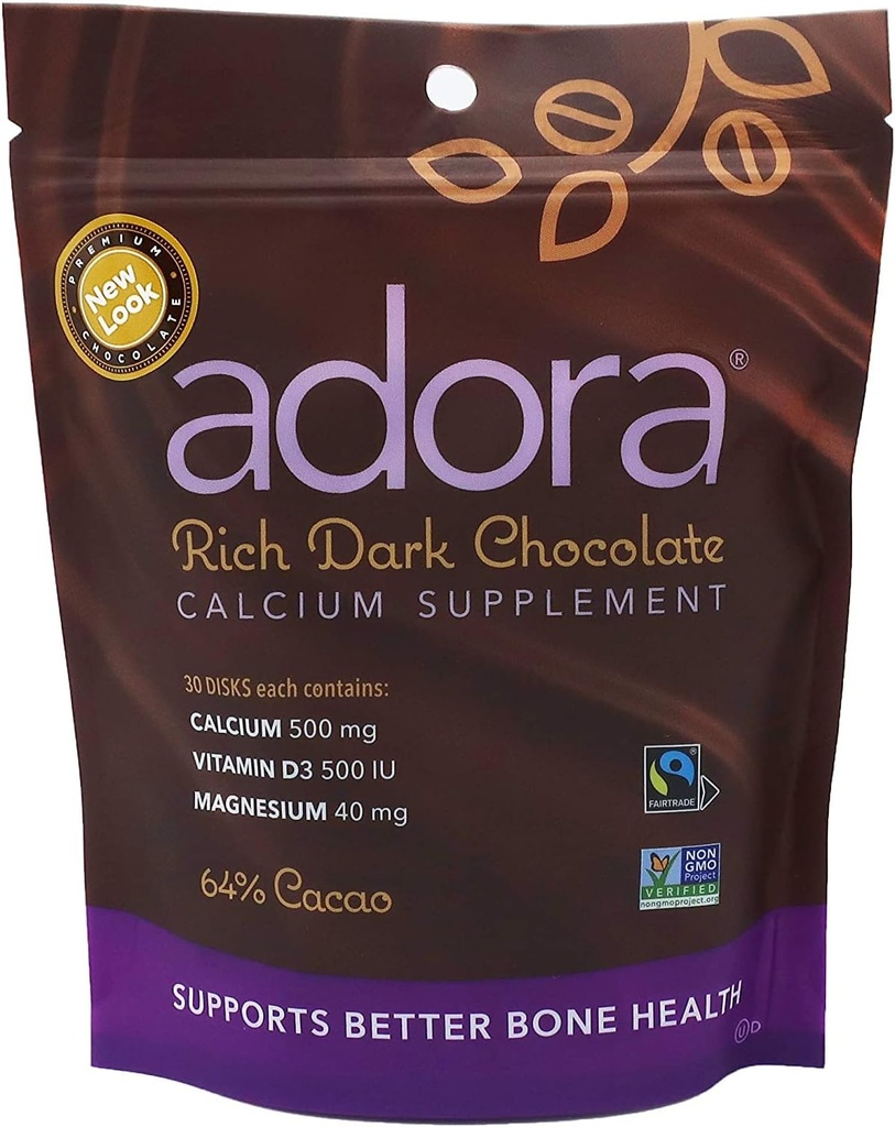 Adora - Calcium Supplemento Cioccolato Oscuro, 30 ct (Pacchetto di 6)
