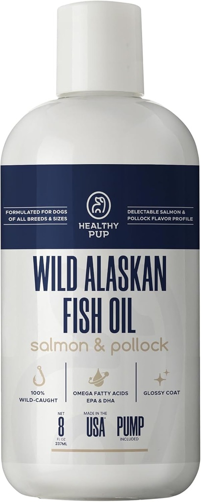 Wild Alaskan Salmon olio per cani con Pollock - 8 once di Pollock e Salmon olio, Omega 3, EPA, e DHA - Cani pelle e cappotto supplemento - Made in USA