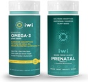 Iwi Omega-3 Essential & Prenatal Multivitamin Bundle, 30 Serve, Vegan Plant-Based Algae Omega 3, Krill & Fish Oil Alternative, No Fishy Aftertaste