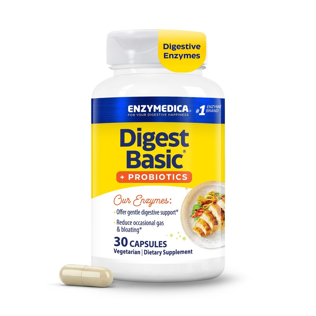Enzymedica, Digest Basic + Probiotics, Enzimi Digestivi Gentle con 400 Milioni di CFU Culture attive per capsula, 30 Capsule