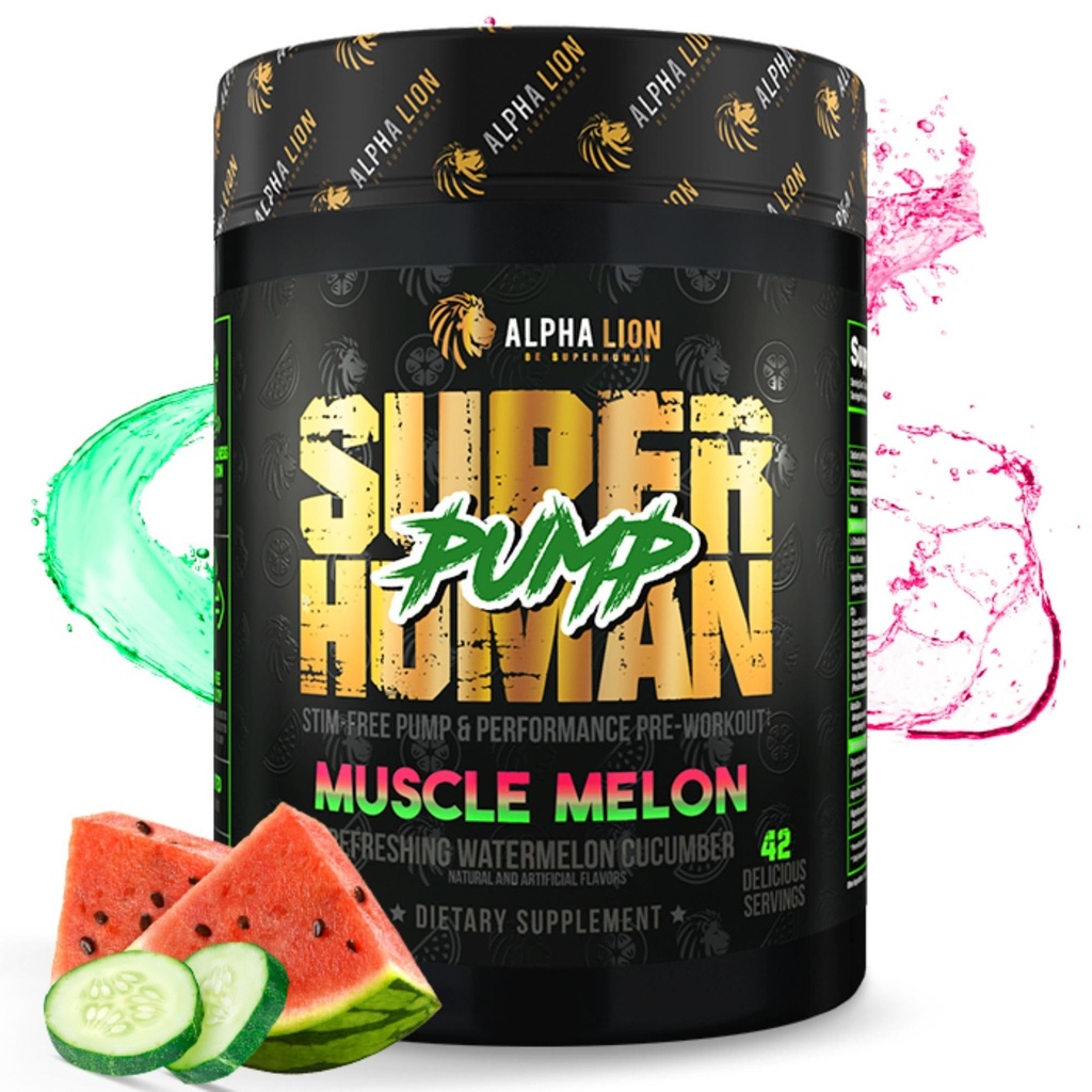 ALPHA LION Pompa Superumana Pre polvere di allenamento, Caffeina Free & Stim Free Preworkout Supplement, Nitric Oxide Booster, Muscle Gainer, Energy & Focus (42 Servings, Muscle Melon Flavor)