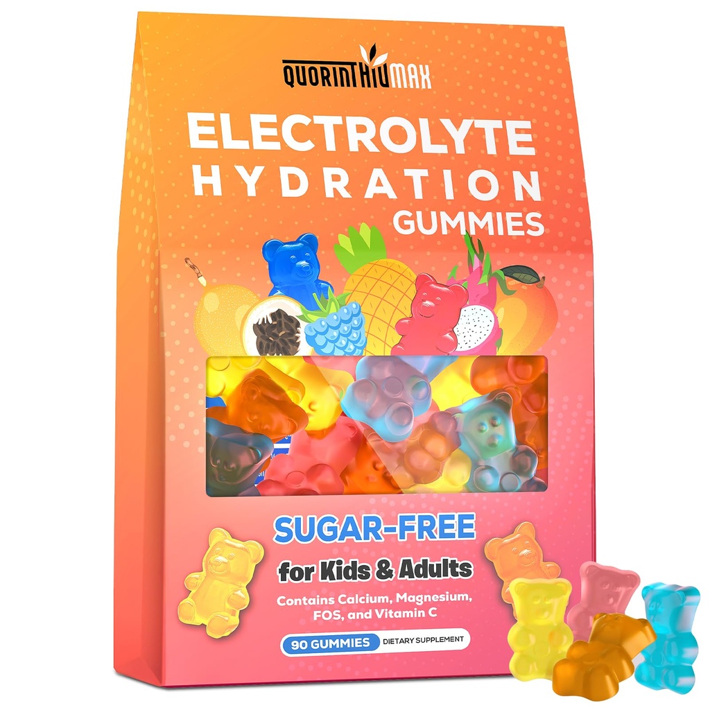 Electrolyte Gummies Sugar Free | Gommie di energia per l'idratazione elettrolitica per l'esecuzione e lo sport - Cuciture energetiche con calcio e vitamina C per bambini e adulti, aromi misti multipli, senza glutine, 90 Conte