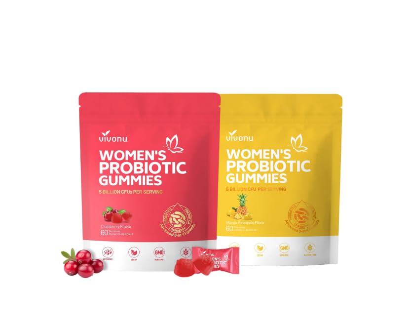 VivoNu Vaginal Probiotics for Women, Feminine Balance pH Gummies for Healthy Odor, Yeast Balance & Flora + Vitamin C for Immune Support(60 Cranberry +60 Pineapple Gummies)