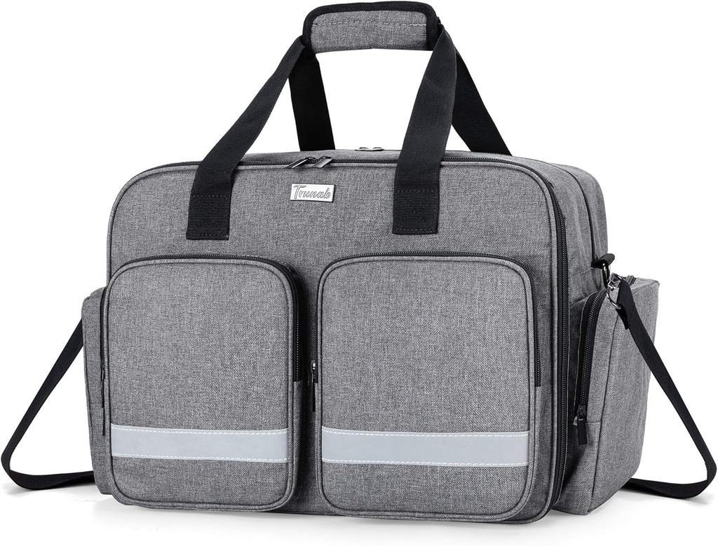 Trunab Medical Bag - Empty First Aid Bag per Infermiera, Dottore, Paramedic - Home Care Nurse Bag con strato imbottito per laptop - Design brevettato - Grigio