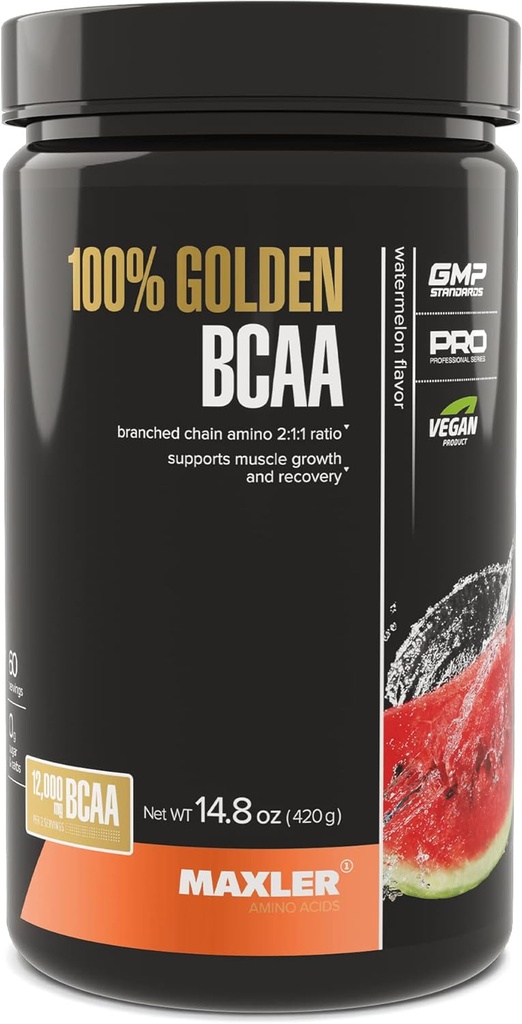 Maxler 100% Golden BCAA Polvere - Intra & Post Workout Recovery Drink per il recupero del muscolo accelerato e la crescita magra del muscolo - 6 g Vegan BCAAs Aminoacidi - 60 Servings - Watermelon