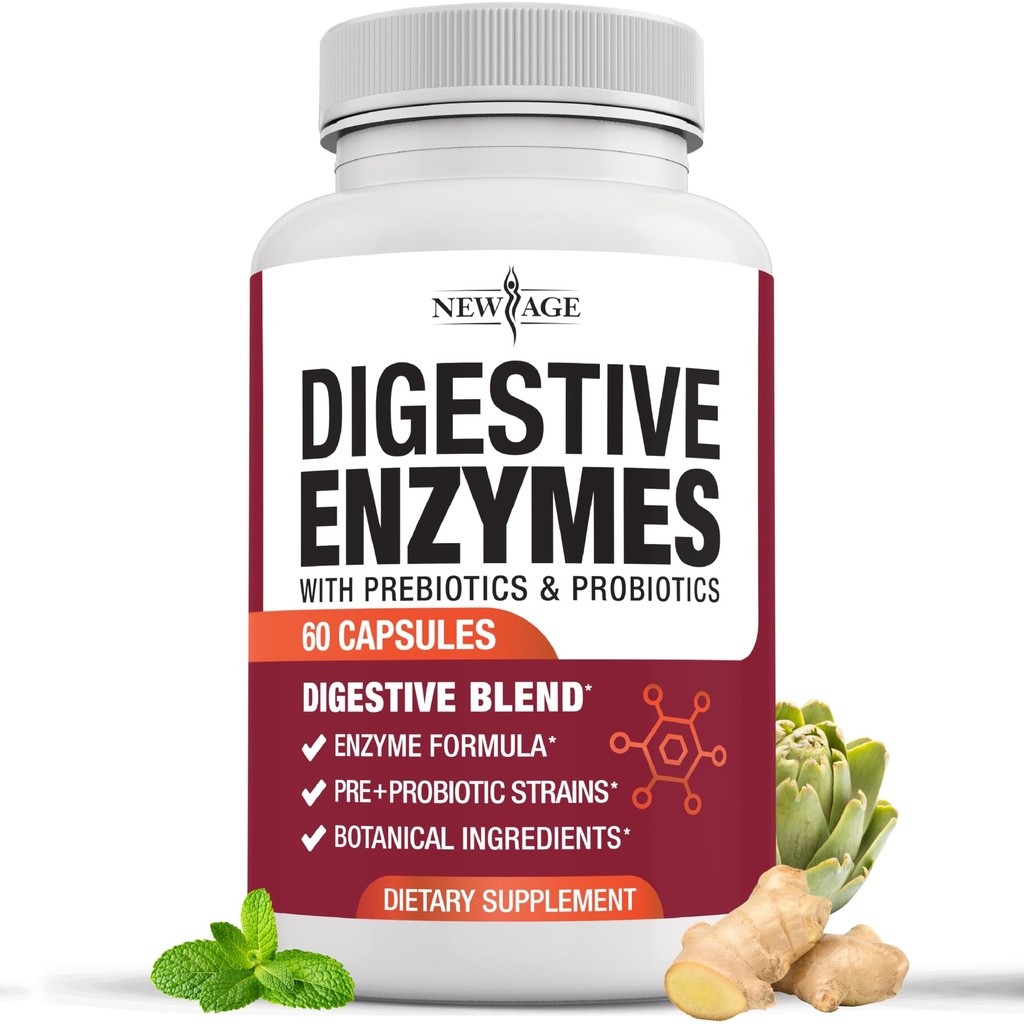 NUOVO AGE Enzimi digestivi per la salute del fegato - Probiotici Multi Enzimi con Prebiotici e Probiotici con Lipasi per le donne e gli uomini per la salute digestiva, Enzimi giornalieri per la digestione - 60 Conte