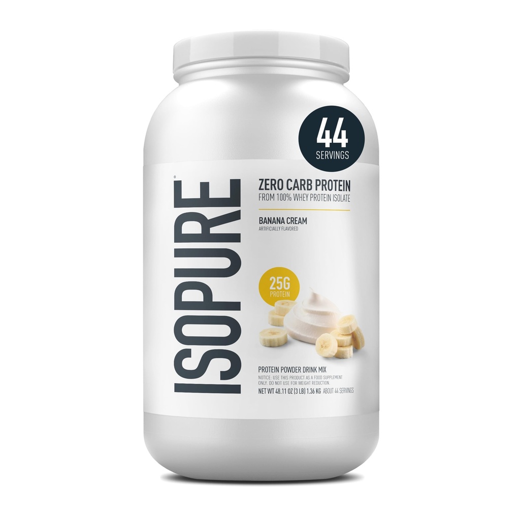 Isopure Zero Carb 100% Pure Whey Isolate Protein Powder, Lactose Free, Gluten Free, Con Vitamine, Crema Banana, 25g Protein Per Serving, 3 Lbs, 44 Servings (Packaging May Vary)
