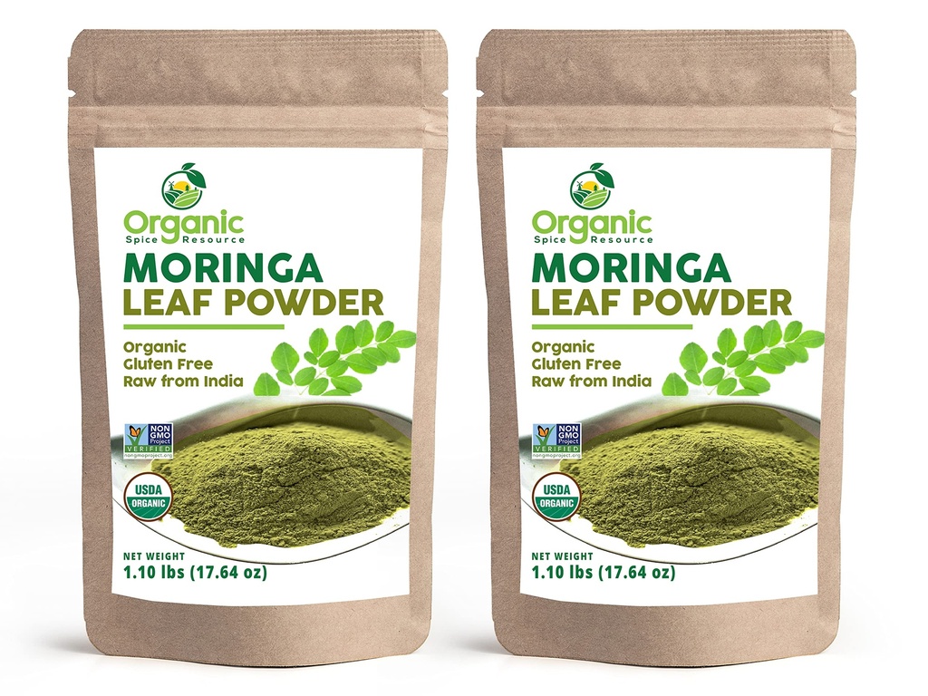 Polvere di Moringa organica - 35.28 oz | Confezione di 2 | USDA Organics, Non-OGM, Kosher, Halal, Moringa Olifera Polvere - 100% cruda e naturale, da OSR