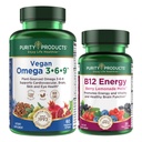 Prodotti di purezza Bundle - Vegan Omega 3-6-9 + B-12 Energy Melt Omega 3-6-9 (“5 in 1” Plant-Based Omega 3 6 9 Essential Fatty Acid Complex) - B12 Berry Melt (Methylcobalamin B12 + B6 + D3 + Più)