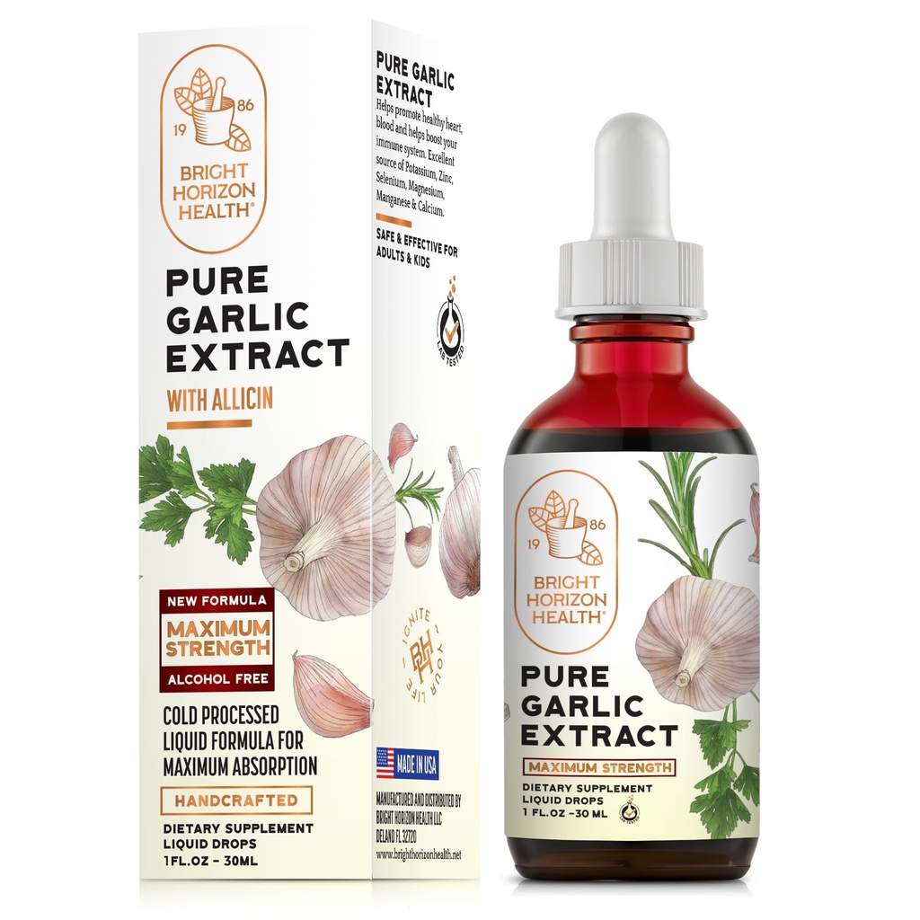 Estratto di aglio puro – Supplemento allicin – Supporto immunitario. Formula senza alcool, Vegan, Raw, Superfood – Gocce di olio di aglio liquido - 1 fl.oz