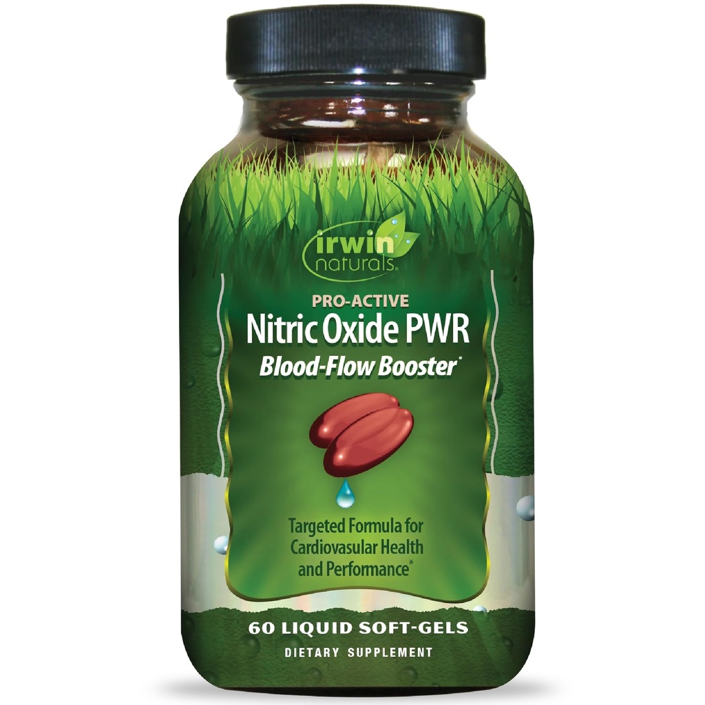 Irwin Naturals Pro-Active Nitric Oxide PWR - 60 Liquid Soft-Gels - Blood-Flow Booster con L-Citrulline, radice di barbabietola & Red Spinach