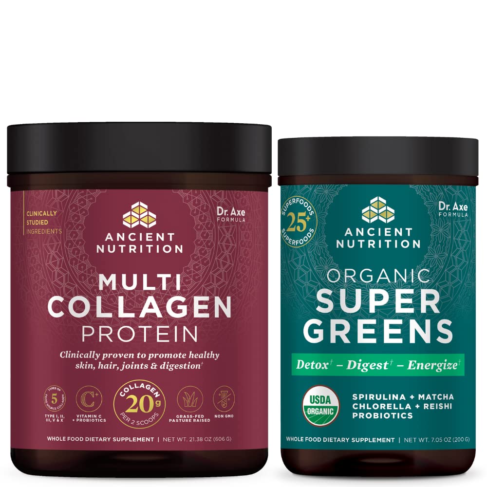 Antica Nutrition Multi Collagen Protein Powder, non aromatizzata, 60 Serve + Supergreens Powder, Greens Flavor, 25 Serve