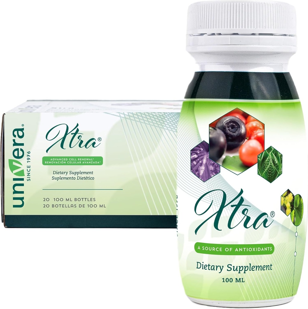 Univera Xtra Minis, Multimineral Fruits Complex, 15 Ingredienti Naturali, Gestione Stress, Focus & Clarity, Joint Comfort, Protezione Antiossidante - 3.38 Fl Oz (Pack of 20)