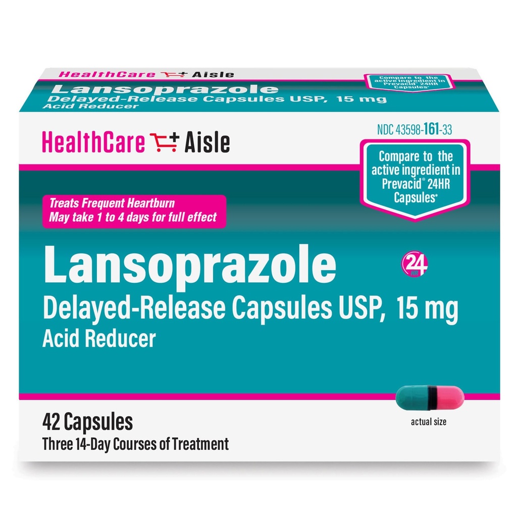 HealthCareAisle Lansoprazole 15 mg - 42 capsule di rilascio ritardato - Riduttore di acido, tratta frequenti bruciore di stomaco