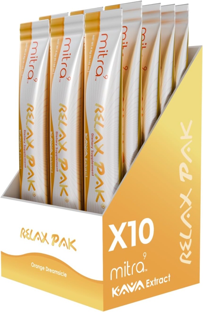 Mitra9 Kava Powder RelaxPak - Arancione Dreamsicle Kava Extract Powder Packets | Mood Enhancer | Plant Based | Promuove la calma naturale & Clarity | Easy Open Single-Serving Stick (10)