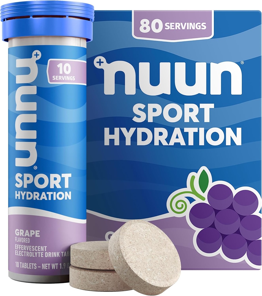Tavolette Nuun Sport Electrolyte con Magnesio, Calcio, Potassio, Cloruro e Sodio, Gluten Free & Vegan, Uva, 8 Pack (80 Serve Totale)