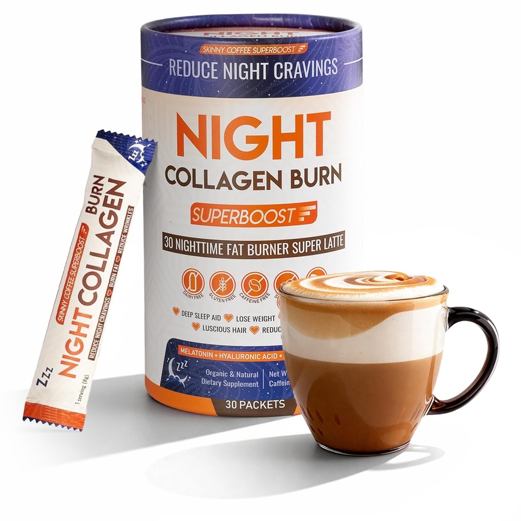 Night Collagen Burn - Perdita di peso & Bruciatore Grasso di Cintura & Sleep Aid per Donne & Uomini | Supporto per Bloating & Metabolismo, Appetite Suppressant | Supporta Pelle, Capelli, Unghie & Giunti | 30 Serve