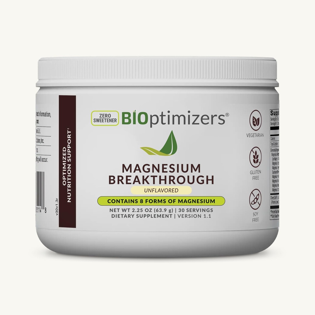 BIOptimizers Magnesium Breakthrough Drink - 8 Forms of Magnesium, Electrolytes, Sleep Health, Stress, Muscle Recovery, Heart Support | Glycinate, Citrate, Malate - Unflavored