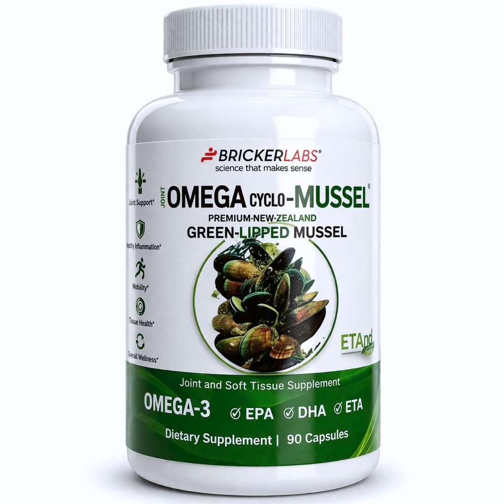 Bricker Labs Omega Cyclo - Mussel Joint Health Supplement, Premium New Zealand Green Lipped Mussel, Full Spectrum Omega Joint Supplements for Joint Health and Comfort, 90 Capsule
