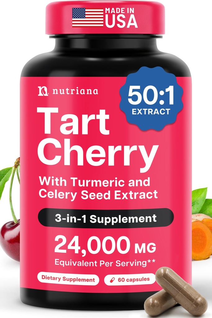 3 in 1 Estratto di ciliegie di Tart con semi di curcuma e di celeria per i piedi & supporto comune Uric Acid Flush Cleanse & Purge Pills, 60 capsule di verdure prodotte negli Stati Uniti