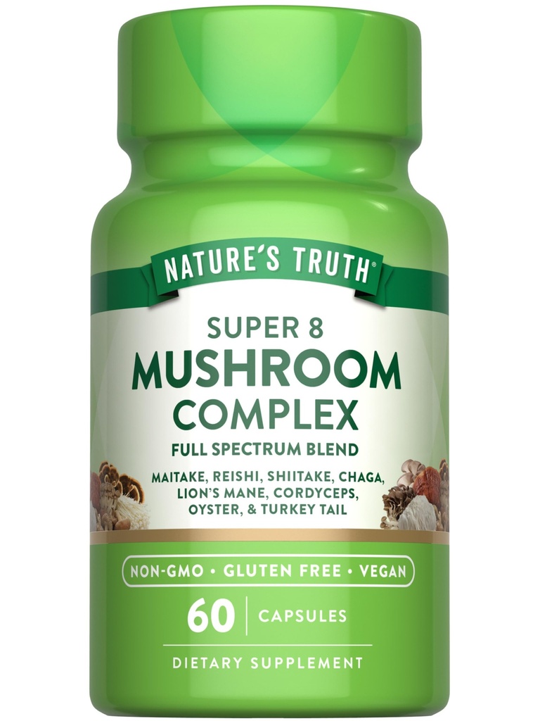 Natura's Truth Mushroom Complex Capsule | 60 Count | Full Spectrum Complex of Super 8 Mushrooms | Vegan, Non-GMO, & Gluten Free Supplement