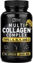 Pillole di peptidi multi collagene (Tipes I,II,III,V,X) Pillole di collagene a base di erba (180 capsule) - Miscela di proteine del collagene di idrolysate per capelli, pelle, unghie e supporto misto - Pillole di collagene per le donne