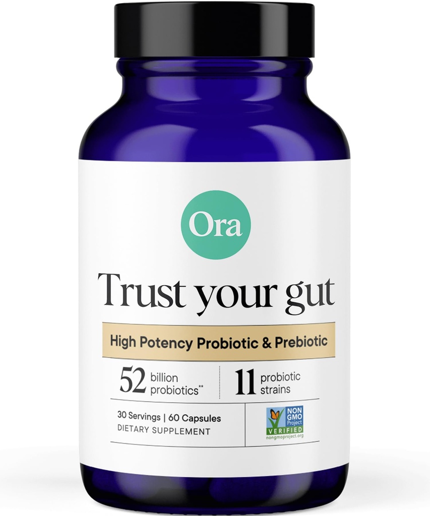 Probiotici ora biologici con prebiotici - 52 miliardi di CFU 11 Strains clinicamente studiati per la salute digestiva, fidati del tuo fegato, senza glutine, 60 capsule