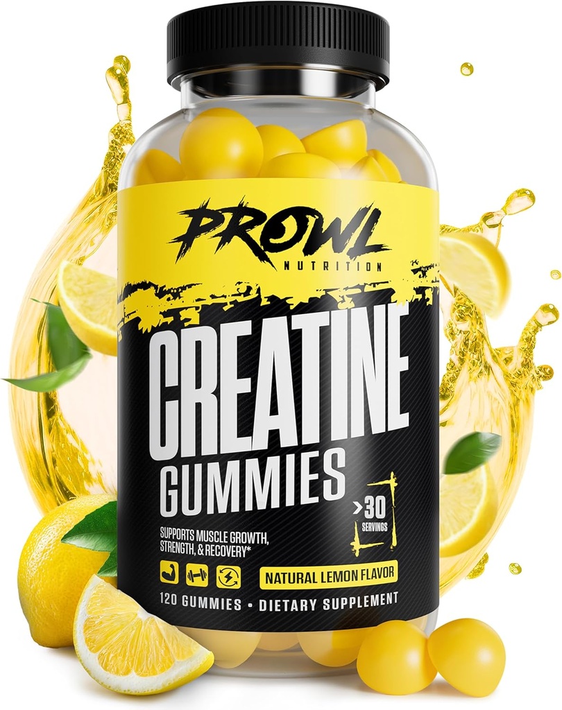 Gummies Monoidrato Creatina - Gummies Creatina per Uomini e Donne - Crescita del muscolo, Forza, & Recupero - Vegan, Non OGM, & Gluten-Free - Natural Lemon Flavor - (30 Serve, 120 Conte)