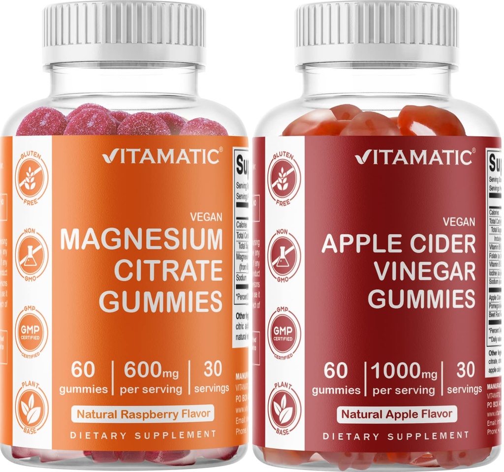 Magnesio Vitamatico & Aceto di Sidro di Mela Gummies - 60 Vegan Conte Ogni