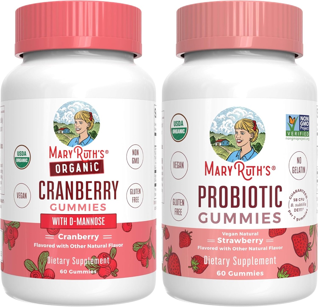 MaryRuth Organics Cranberry & Probiotic Gummies (Strawberry) | USDA Organic, Clean Label Project Verified® | Vitamine per la salute del tratto urinario & Gut | Vegan, Non-GMO, No Gelatin