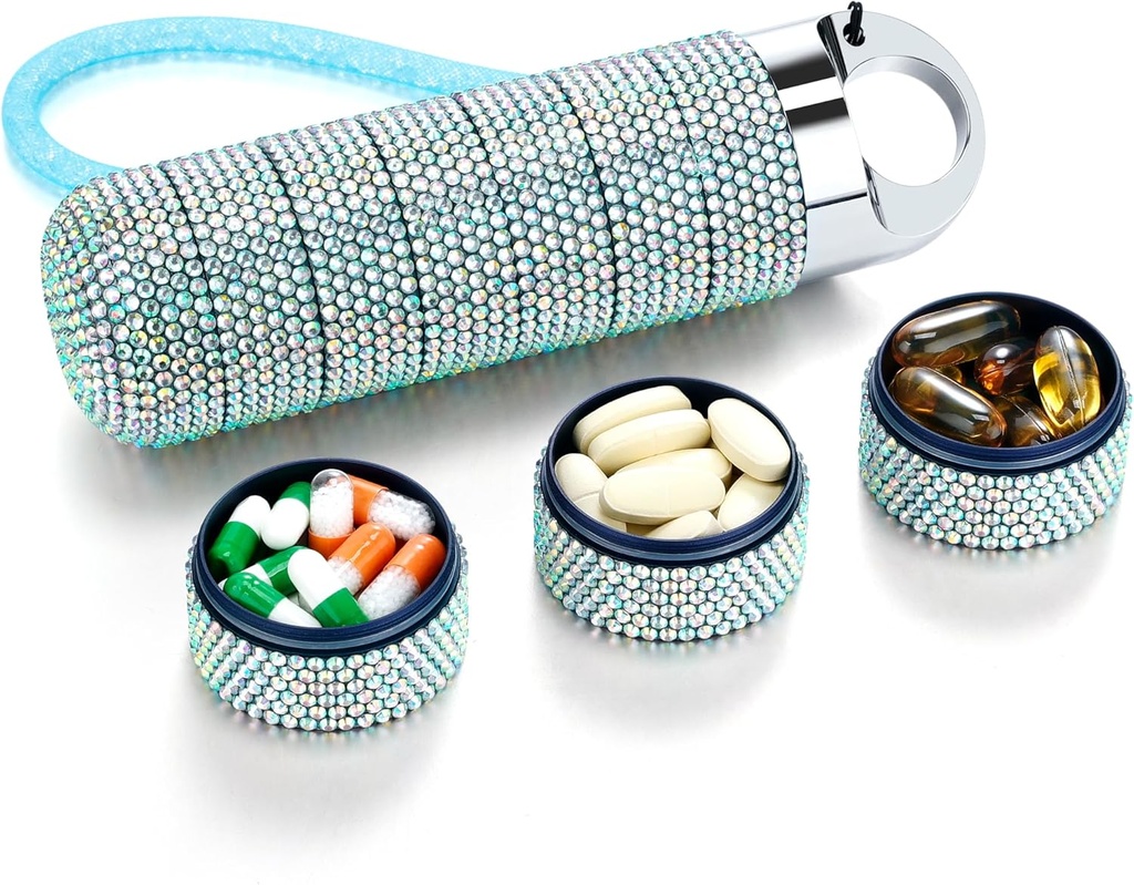 Zannaki metallo Bling Pill Organizer, viaggio impermeabile settimanale Pillola Box, Portatile grande lega di alluminio Pill Case Container, BPA Free 7 giorni Daily Medicine Organizer Holder per vitamina, olio di pesce, rifornimento