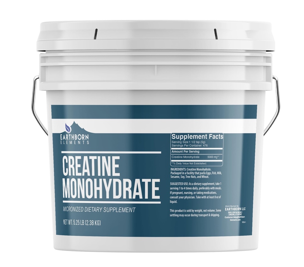Elementi terrestri Creatina Monoidrato Polvere 1 gallone Bucket, Micronized & Unflavored, Integratore alimentare, Nessun Additivo (84 oncia)