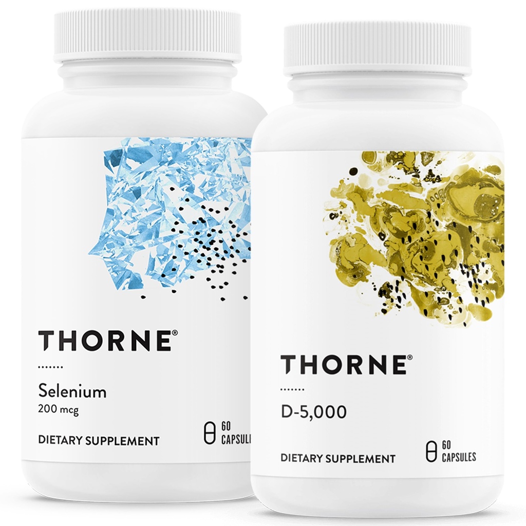 THORNE - Antiossidante & Benessere Bundle - Selenium & Vitamina D-5000 - Supporta la salute tiroidea e la funzione immunitaria - 60 Serve