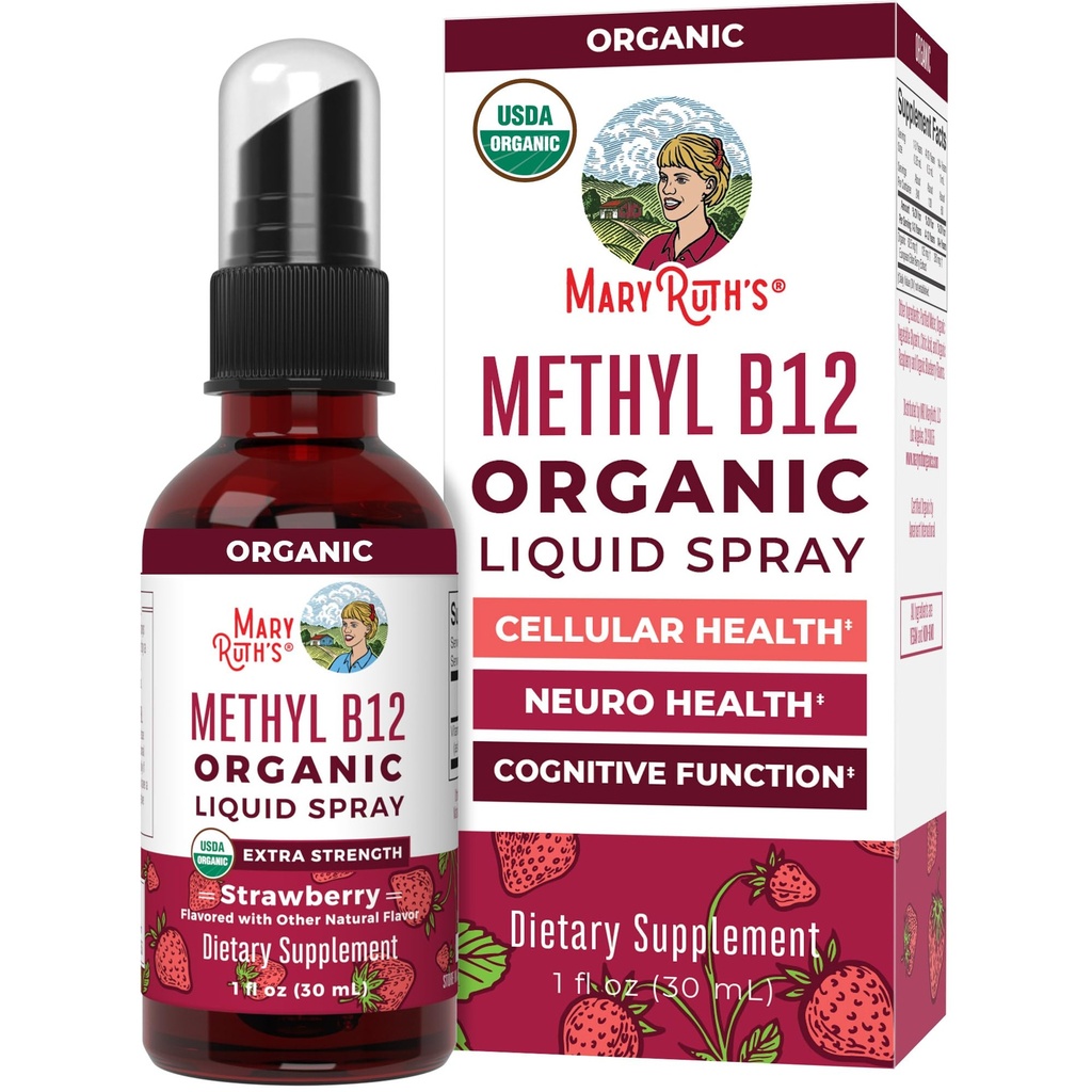 MaryRuth Organics Vitamin B12 Liquid Spray | Vegan, Non OGM, Gluten-Free | USDA Organic Supplement | Energy & Nervous System Support | B12 Vitamine per Donne & Uomini | 720 mcg | 1 Fl Oz