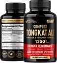 Tongkat Ali Men 1350mg Complex - Fadogia Agrestis | Tribulus Terrestris - Energy, Strength & Performance Support - Extra Strength 200:1 Extract - 3rd Party Tested, Made in USA - 120 Capsule / 2 Mesi
