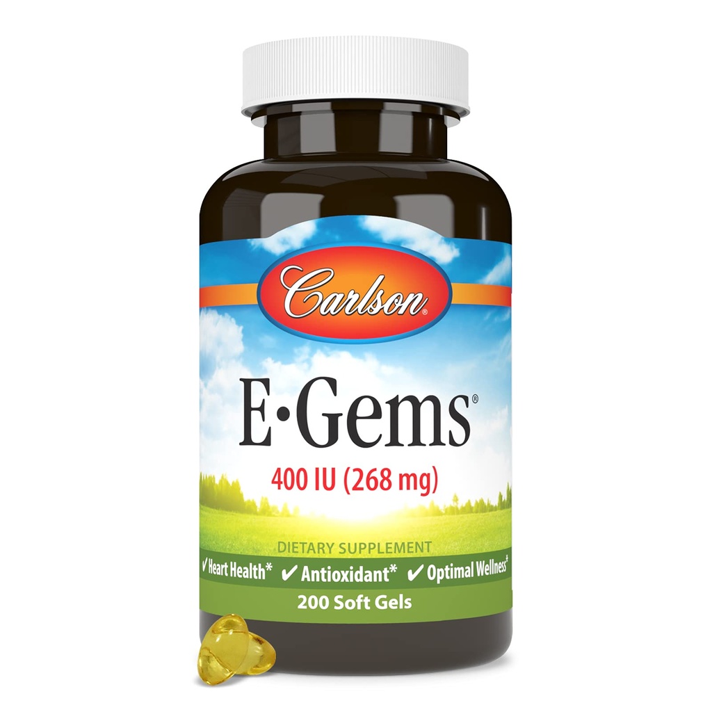 Carlson - E-Gems, 400 IU, Heart Health & Optimal Wellness, Antiossidante, 200 gel morbidi