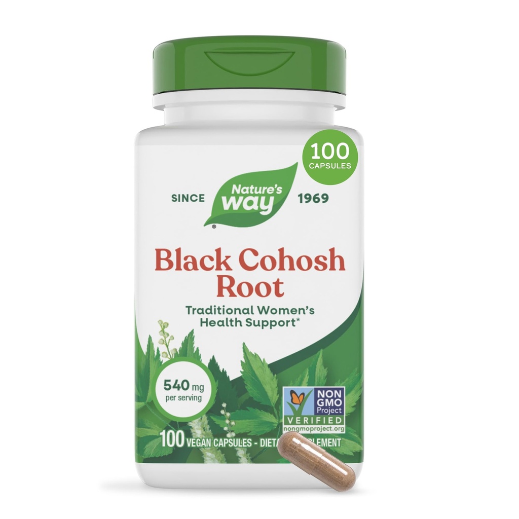 Via della natura Black Cohosh Root, Supporto tradizionale per la salute delle donne*, 540 mg per porzione, Progetto non OGM Verificato, 100 capsule