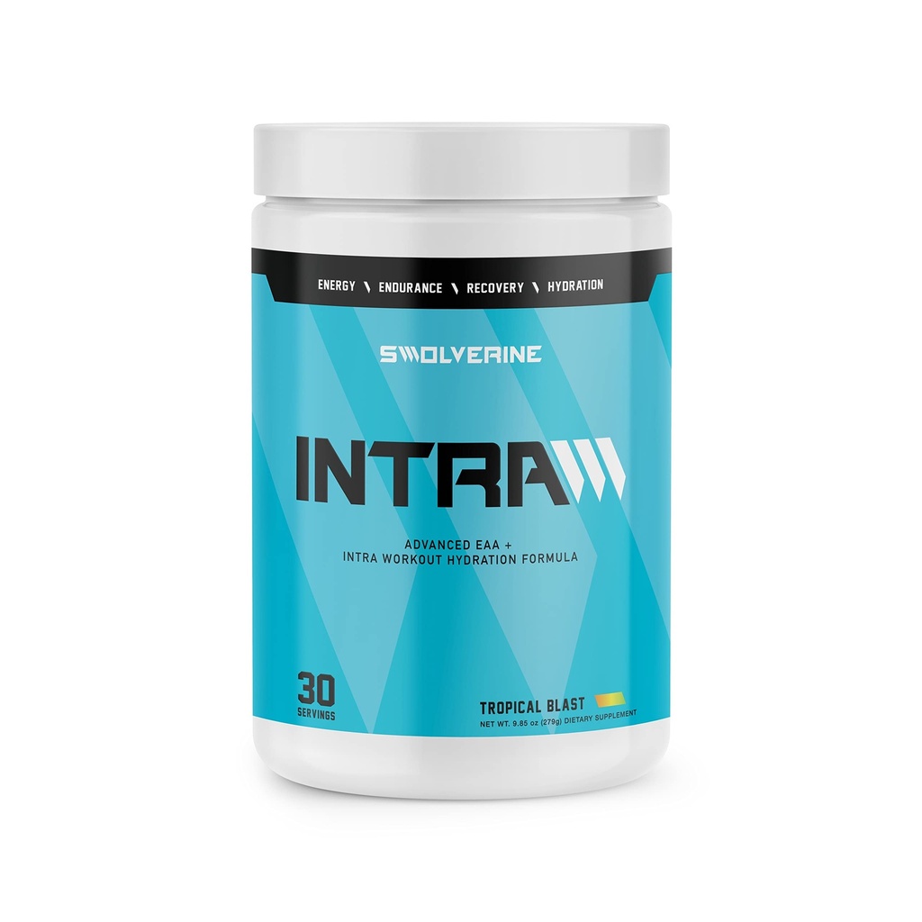 Swolverine Intra | Aminoacidi essenziali, Elettroliti, Acque di cocco, Melograno, Ciliegia di Tart, Spirulina, Vegan, Non OGM, Gluten Free (30 Serve, Lama tropicale)