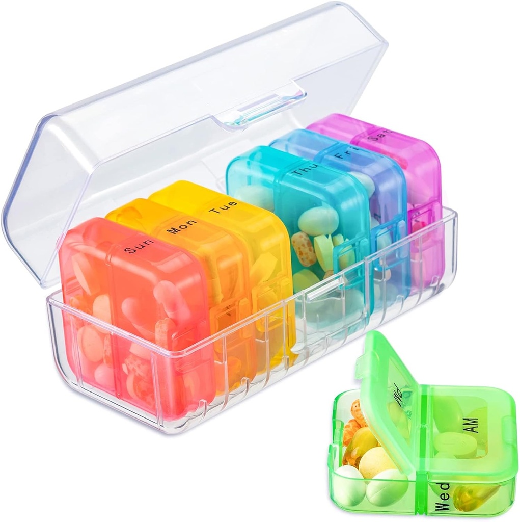 Zoksi Pill Organizer 2 volte al giorno, Weekly 7 Day Pill Box, Daily Am Pm Pill Organizer, Travel Pill Case for Medicine, Fish Oils, Vitamin, Supplemento
