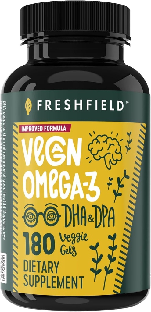 Vegan Omega 3 DHA: Olio di alghe, La maggior parte recensito, Carrageenan libero, sostenibile, testato, nessun metalli pesanti, Fish Oil Alt, Plant Based Omega. Supporta cuore, cervello, salute comune w/DPA