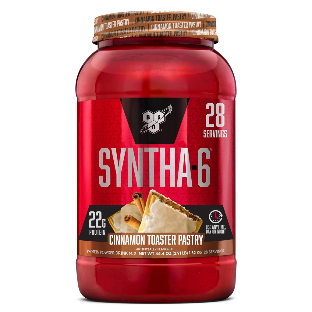 BSN SYNTHA-6 Polvere proteica Premium con 6g di fibre, proteine del siero, caseina micellare, miscela di isolato di proteine del latte, 5g grassi, pasta tostapane di cannellata, 28 Serve (varo di imballaggio di maggio)