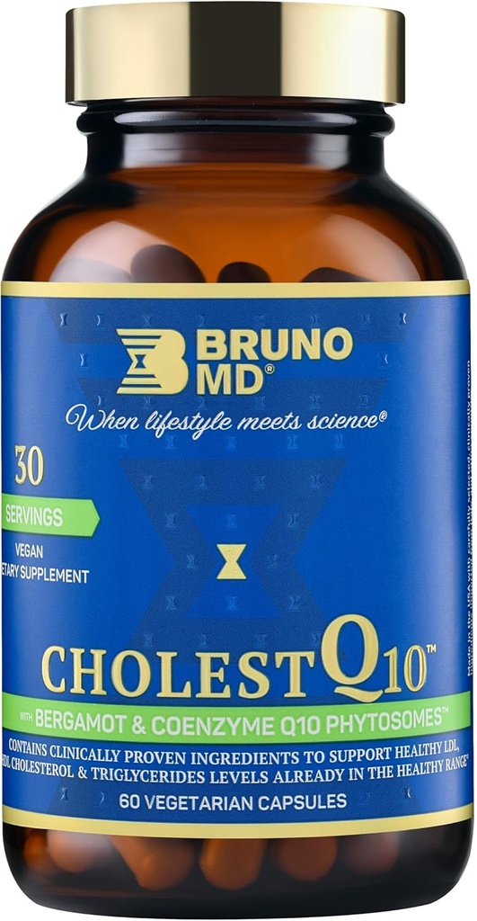 CholestQ10 Supplemento, Supporta livelli di colesterolo e trigliceridi HDL già all'interno della gamma normale, con curcumina, ingredienti clinicamente provati, naturale Cynara Cardunculus, 60 capsule