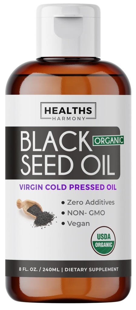 USDA Organic Black Cumin Seed Oil Liquid (8 fl oz) Premium Cold-Pressed Nigella Sativa Produrre Pure - Antiossidante Supplemento - Vegan, Gluten-Free, & Non-GMO (Nessun pillole o capsule)